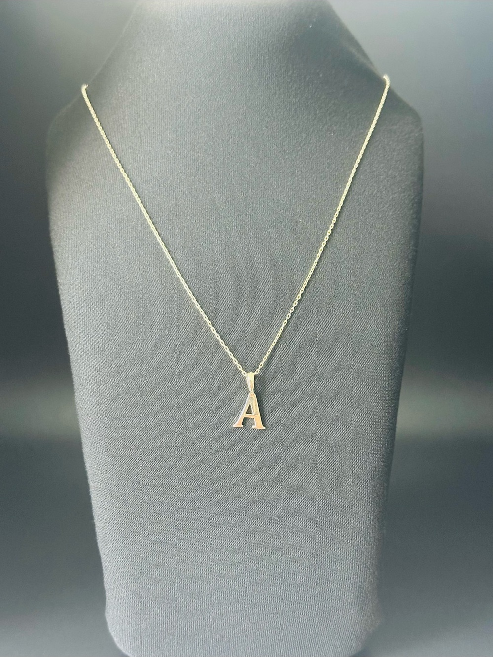 14K Gold A Initial Necklace 45cm 1mm Forze Chain 2.00g Solid 585 Letter Pendant